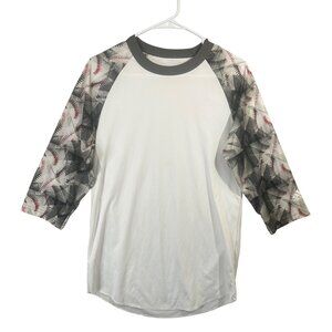 Adidas Men's Shirt Size Small 3/4 Sleeve Tee Baseball Print Sleeve EUC